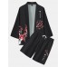 Mens Plum Bossom Japanese Print 3 4 Sleeve Kimono Two Pieces Outfits