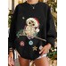 Women Christmas Birds Cartoon Print Drop Shoulder Long Sleeve Casual Pullover Sweatshirt