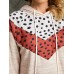 PolkaDot Print Patchwork Casual Drawstring Long Sleeve Round Neck Hoodies