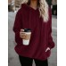 Women Solid Side Pockets Long Sleeve Drawstring Hooded Sweatshirt