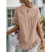 Solid Ruffle Round Neck Short Sleeve Casual Blouse