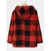 Women Plaid Fleece Hood Long Sleeve Warm Casual Hooded Sweatshirt