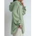 Women 100  Cotton Solid Color Wide Collar Button Cuffs Hoodie