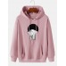 Mens Cartoon Cat Graphic Kangaroo Pocket Drawstring Hoodies