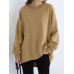 Women Loose Thick Back Fork High Low Solid Casual Pullover Sweatshirt