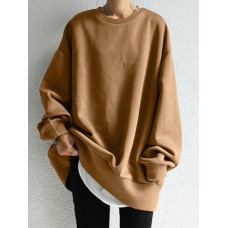 Women Solid Loose Basic All Match Commute Homely Outer Wear Sweatshirt