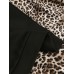 Women Hooded Leopard Printed Contrast Color Faux two  piece Patchwork Sweatshirt Dress