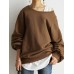 Women Puff Sleeve Solid Thick O  Neck Preppy Homely Sweatshirt