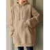 Women Loose Pocket Raglan Solid Color Long Sleeve Casual Hooded Sweatshirt