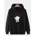 Mens Cartoon Cat Graphic Kangaroo Pocket Drawstring Hoodies