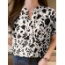 Allover Leaves Print Pocket Button Front Stand Collar Blouse