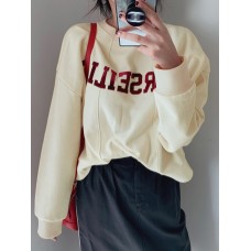 Women Solid Embroidery Words Casual Loose O  Neck Street Fashion Sweatshirt