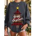 Women Christmas Tree Printed Letter Round Neck Casual Pullover Sweatshirt