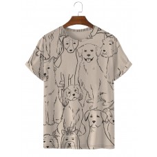 Men's Dog Print Crew Neck Casual Short Sleeve T-Shirt