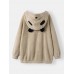 Women Plush Panda Pocket Long Sleeve Casual Hooded Sweatshirts