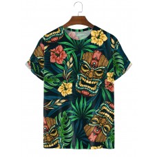 Men's Hawaiian Hibiscus Tiki Mask Short Sleeve T-Shirt