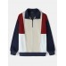 Mens Color Block Patchwork Half Zip Sweatshirt Corduroy Two Pieces Outfits