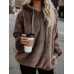 Women Solid Side Pockets Long Sleeve Drawstring Hooded Sweatshirt