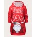 Women Christmas Santa Claus Pattern Side Pockets Long Sleeve Casual Hooded Sweatshirt