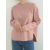 Women Long Sleeve Loose Solid Side Fork High Low Casual Pullover Sweatshirt