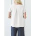 Cotton Solid Ruched Short Sleeve Round Neck Casual Blouse