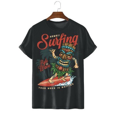 Men's Tiki Surfboard Illustration Short Sleeve T-Shirt