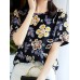 Plant Print Round Neck Short Sleeve Casual Blouse