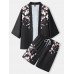 Mens Floral Print Open Front Kimono Loose Two Pieces Outfits