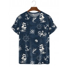 Printed Short Sleeve T-Shirt with Nautical Stencil