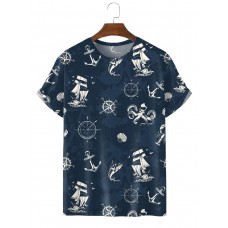 Printed Short Sleeve T-Shirt with Nautical Stencil