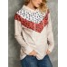 PolkaDot Print Patchwork Casual Drawstring Long Sleeve Round Neck Hoodies