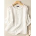 Lettuce Edge Crew Neck Solid Button 3 4 Sleeve Blouse