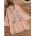 Embroidered Button Lapel Split Casual Cotton Shirt