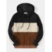 Mens Colorblock Quarter Corduroy Kangaroo Pocket Long Sleeve Hoodies