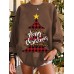 Women Christmas Tree Printed Letter Round Neck Casual Pullover Sweatshirt