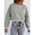 Women Thick Solid Puff Sleeve Solid Color O  Neck Full Sleeve Pullover Sweatshirt