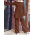 Women Solid Color Ruffle Hem Long Sleeve Top Loose Pants Casual Two  Piece Sets