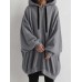 Women Zipper Up Outer Wear Loose Long Solid Hooded Sweatshirt