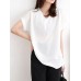 Solid Ruched Short Sleeve V Neck Casual Blouse