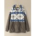 Women Tribal Pattern Patchwork Drawstring Casual Homewear Lamb Loose Hooded Sweatshirt