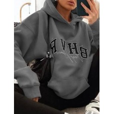 Women Letter Printing Velvets Kangaroo Pocket Cross  Border Warm Long  Sleeved Hooded Sweater