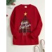 Women Christmas Tree Printed Letter Round Neck Casual Pullover Sweatshirt