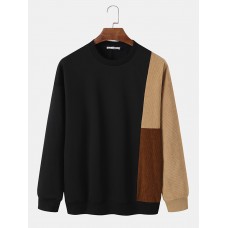 Mens Asymmetric Color Corduroy Round Neck Long Sleeve Sweatshirts