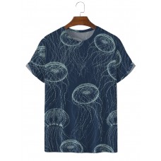 Men's Jellyfish Navy Print Casual Short Sleeve T-Shirt