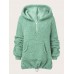 Women Solid Zipper Up Plus Size Lamb Pocket Long Sleeve Casual Hoodies