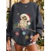 Women Christmas Birds Cartoon Print Drop Shoulder Long Sleeve Casual Pullover Sweatshirt