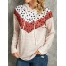 PolkaDot Print Patchwork Casual Drawstring Long Sleeve Round Neck Hoodies