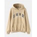 Women Letter Printing Velvets Kangaroo Pocket Cross  Border Warm Long  Sleeved Hooded Sweater