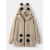 Women Plush Panda Pocket Long Sleeve Casual Hooded Sweatshirts