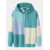 Mens Color Block Patchwork Hoodie Loose Preppy Two Pieces Outfits